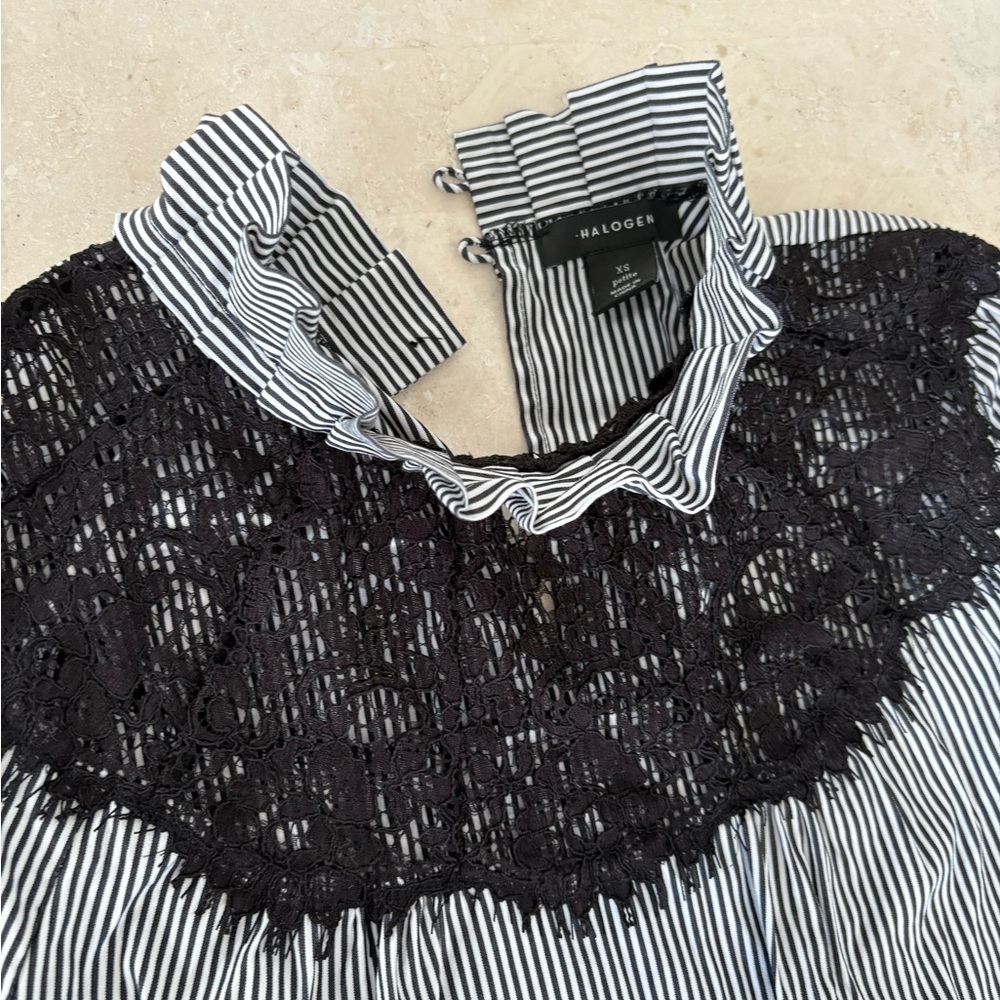 Halogen Black Lace Striped Blouse